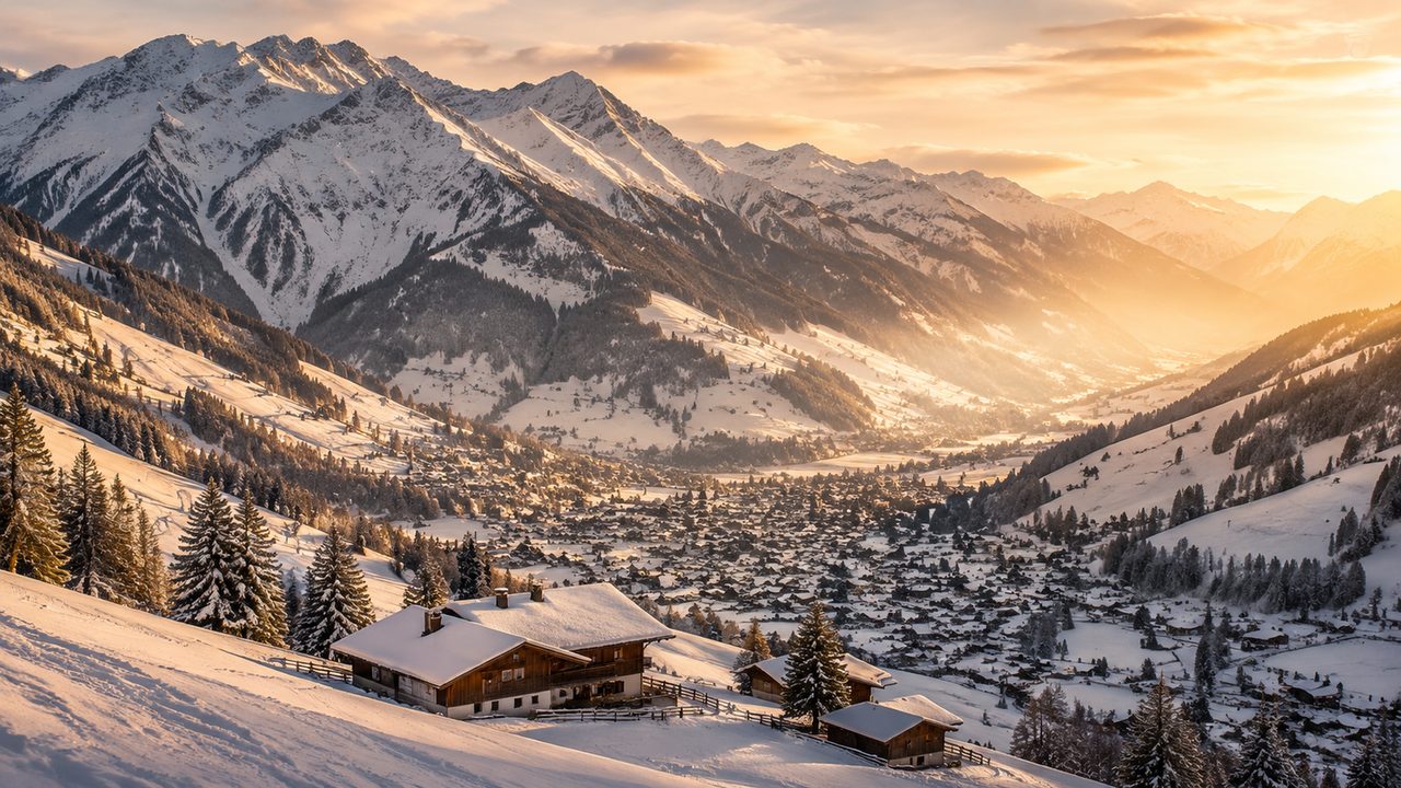 Die steile Streif am Hahnenkamm oberhalb von Kitzbühel im Winter