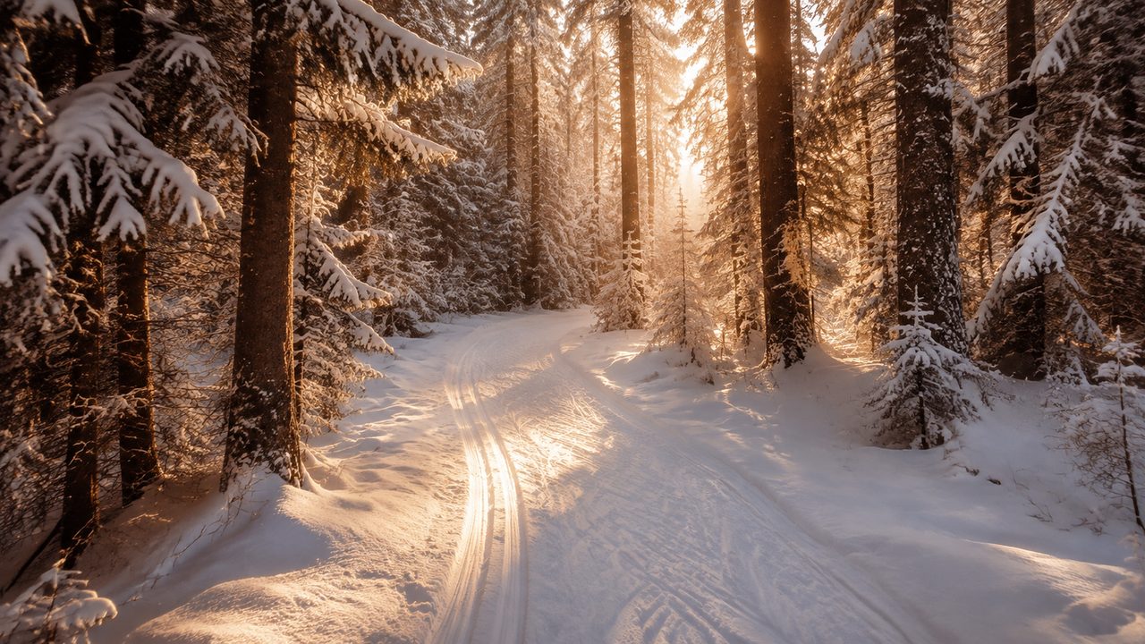 Langläufer auf einer ruhigen Loipe im verschneiten Schwarzwald