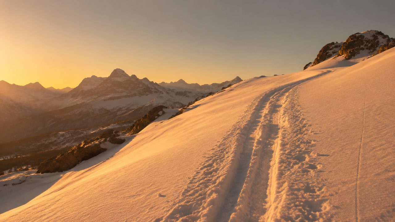 Skitourengeher beim Aufstieg über ein verschneites Hochtal