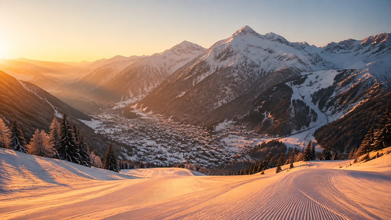 Blick über die verschneiten Hänge oberhalb von St. Anton am Arlberg